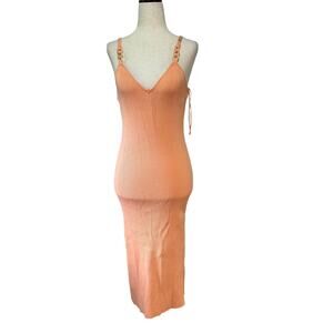 GUESS Women's Sleeveless Rings Gina Ribbed Dress Size L In Orange Zing Multi